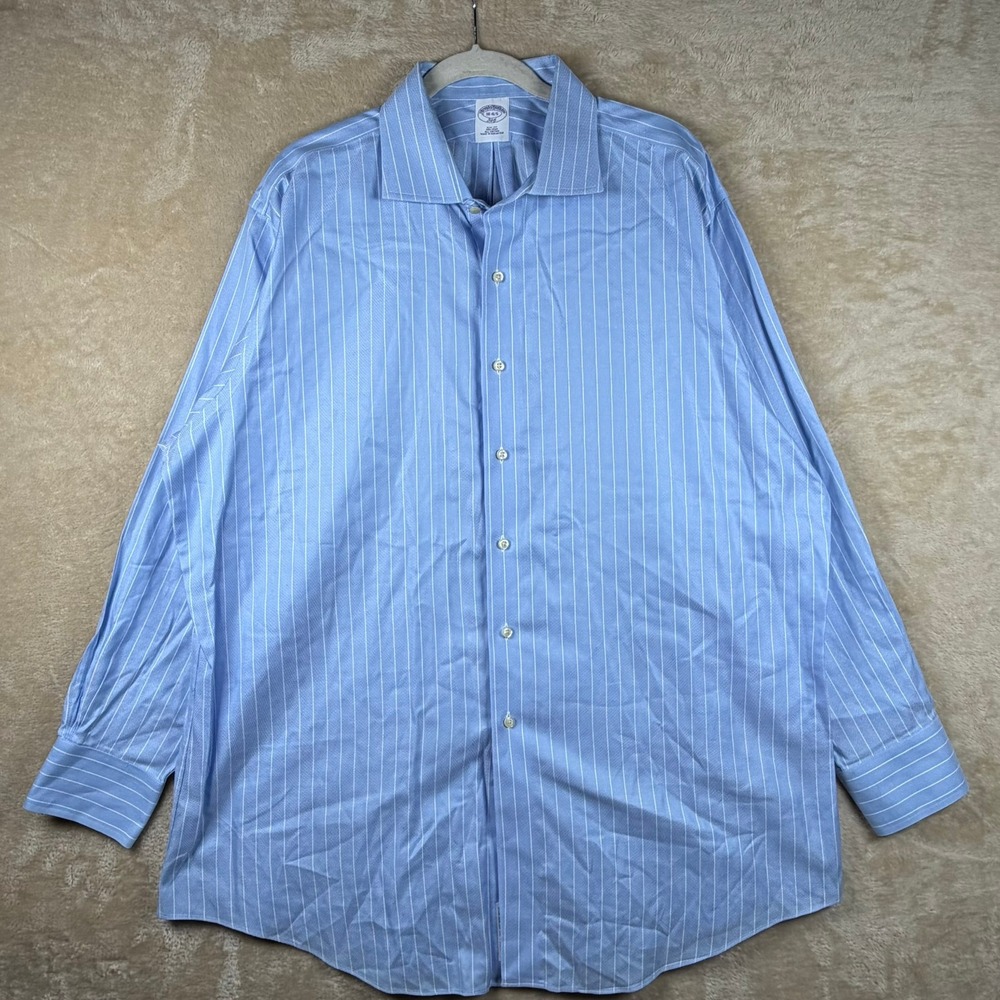 Brooks Brothers 346 Mens 18-4/5 Slim Fit Non-Iron Striped Dress Shirt Blue White